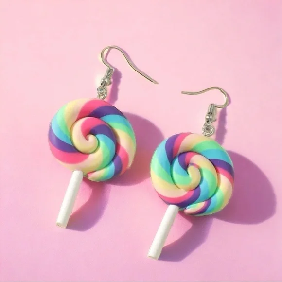 NWT Sweet & Colorful Rainbow Lollipop Earrings - Handmade Whimsy Jewelry! ๐ญโจ - Picture 3 of 5